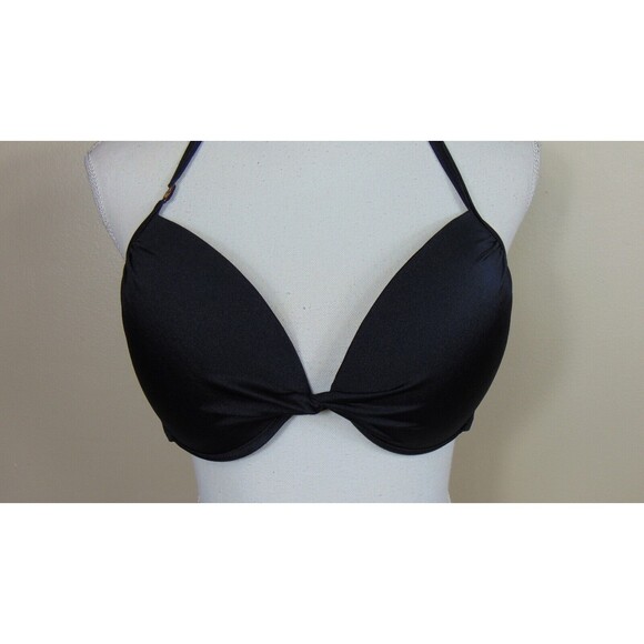 Victorias Secret Black Bikini Top Size 36D Wire Padded Push up Halter Swim 36 D - Picture 2 of 7